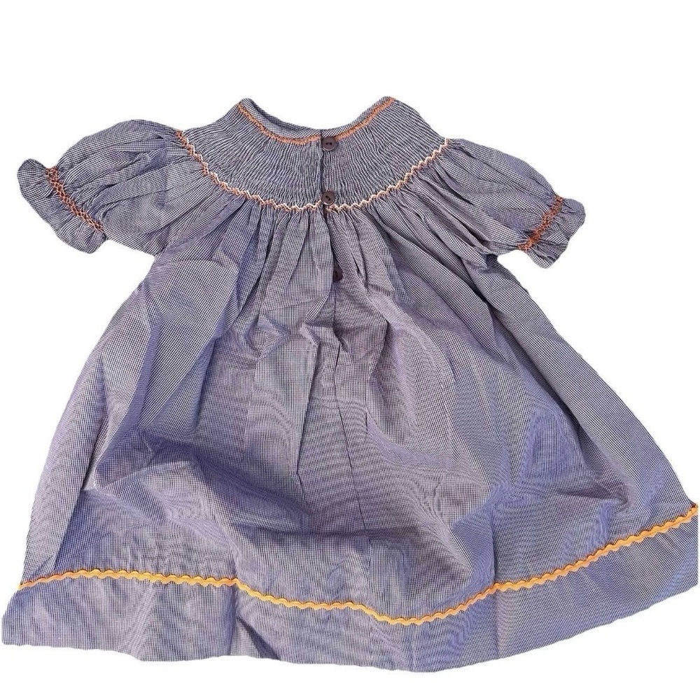 Beach Baby Boutique Smocked Thanksgiving Brown Gingham Dress Size 12 Months - Picture 2 of 4